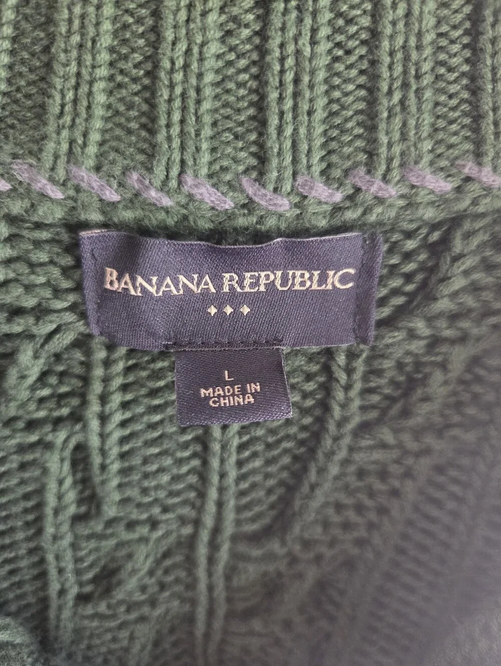 Banana Republic Sweater Mens Large Green Cable Knit Mockneck Pullover Cotton